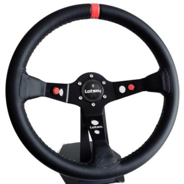 Imagem de Volante Esportivo Lotse Dakar Couro Tarja Vermelha