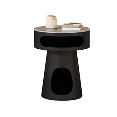 Imagem de Mesa de centro de design simples, moderna e pequena, mesa lateral de sofá com tampo de balancim, mesa de cabeceira elegante com prateleira de armazenamento para sala de estar, quarto, varanda, mesa