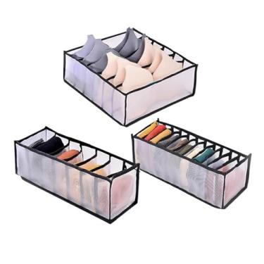 Imagem de Conjunto de 3 caixas de armazenamento de roupas íntimas dobráveis para gavetas e gavetas, divisórias de tecido, organizador de roupas, para roupas íntimas, sutiãs, lingerie, calcinhas, meias