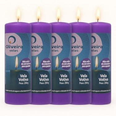 Imagem de Vela7 Dias Branca 250g de Parafina Pura - Pacote com 5 Unidades (Tradicional, Roxo)