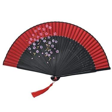 Imagem de Ventilador dobrável feito à mão, leque dobrável, estampa Sakura, ventiladores dobrados, bambu, seda fiada, adereços para dança, cosplay, casa, escritório, decoração de parede, ventilador portátil