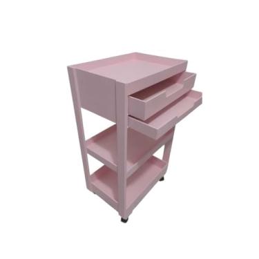 Imagem de Carrinho Auxiliar Pintado Multiuso Prateleira C/Rodinhas Com Gavetas A4 Salão de Beleza(Rosa)