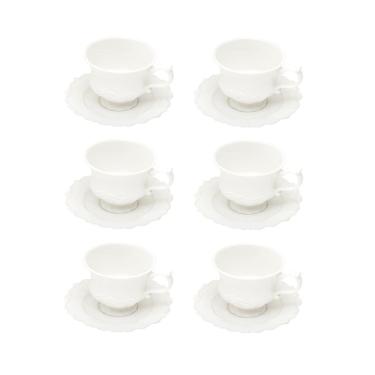 Imagem de Cj 6 Xícaras P/Café C/Pires de Porcelana Fancy Branco 90ml Wolff