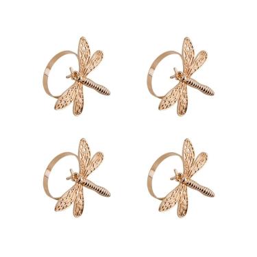 Imagem de Cj 4 Anéis/Argolas de Zamac P/Guardanapos Libélula Dourada Lyor