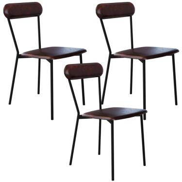 Imagem de Kit 03 Cadeiras Estofada Para Sala de Jantar Liora Preto C01 Courino Café - Lyam Decor