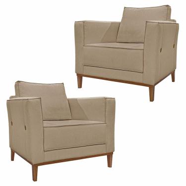 Imagem de Kit 2 Poltronas Decorativas Pés em Madeira Tarantino Linho Bege - Gran Belo