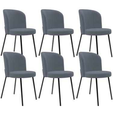 Imagem de Kit 6 Cadeiras Sala de Jantar Estofada Gavi L02 Suede Cinza - Lyam Decor