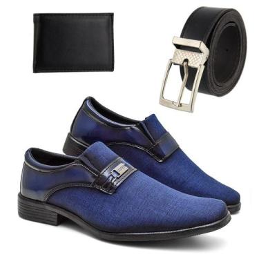 Imagem de Kit Sapato Social Masculino Elástico + Cinto + Carteira - Giolo, Azul,