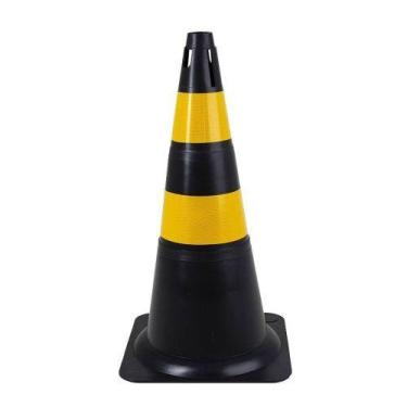 Imagem de Cone Sinalização 75cm Preto com 2 Faixas Laranjas Rígido Refletivo Del