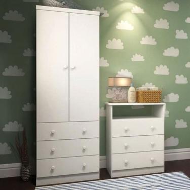 Imagem de Quarto de Bebê Completo Bernardo 100% Mdf 2 Portas 6 Gavetas Branco Brilho - Pnr Móveis
