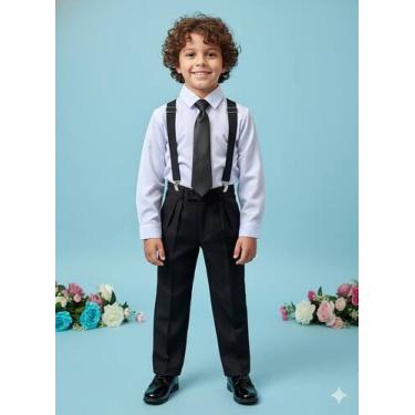 Imagem de Conjunto Social Terno Preto para Meninos com Suspensório em Cetim - Fa