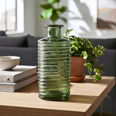 Imagem de Vaso Verde Oliva Vidro Canelado Ivy Grande Elegante Arranjo de Flores 21cm (Verde)