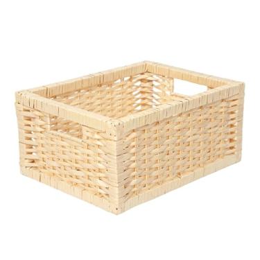Imagem de Cesta retangular de vime natural, feita com salgueiro, bambu e madeira para espaços organizados, 27 x 27 x 19 cm