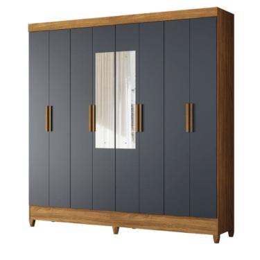 Imagem de Guarda Roupa Casal Com Espelho 8 Portas 2 Gavetas Madeirado/Cinza Marajó Moval