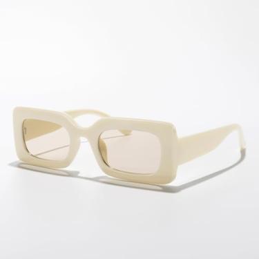 Imagem de Óculos de sol retrô 90s nude retangular feminino masculino moderno óculos grossos, Bege, Lens Width: 51 Millimeters