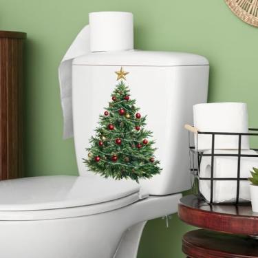 Imagem de Adesivos de vaso sanitário de Natal, árvore de Natal, bolas coloridas, tampas de vaso sanitário, decalques para decoração de banheiro