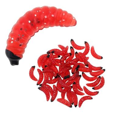 Imagem de 50 iscas de plástico macio, iscas de pesca de robalo, isca de pesca de robalo, isca de pesca de minhoca para água salgada e doce (vermelho)