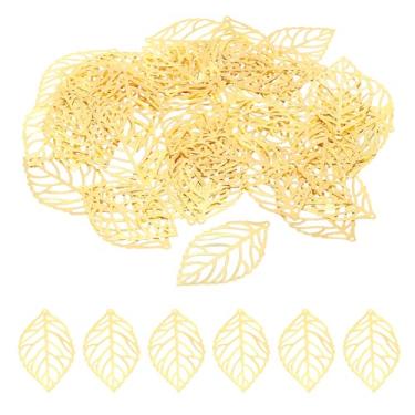 Imagem de Pingentes de folha de 44 mm, pacote com 50 contas de folha de árvore de metal em massa de malha para fazer joias, pulseira, colar, brinco, chaveiro estilo 1, dourado, 0, Metal, Sem Pedra Preciosa