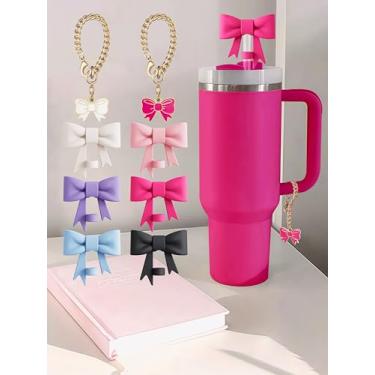 Imagem de Conjunto de 8 peças compatíveis com acessórios Stanley Cup, 6 topos de canudo de arco compatíveis com capa Stanley de 9 a 10 mm, 2 pingentes de arco fofos para copo com alça (multicolorido)