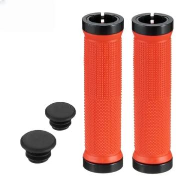 Imagem de 1 par de punhos vermelhos para guidão de bicicleta, extremidades de barra de borracha antiderrapantes com trava única para bicicletas de montanha, BMX, MTB, Cruiser e Scooter, design ergonômico