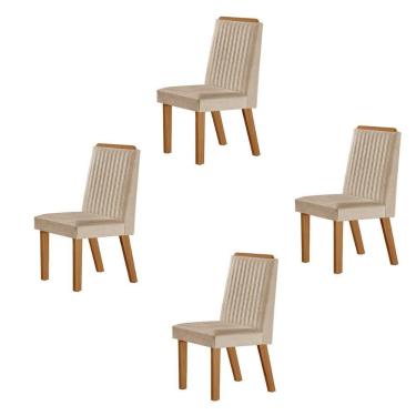 Imagem de Conjunto De 4 Cadeiras Riviera Com Tecido Linho Bege Claro/cinamomo
