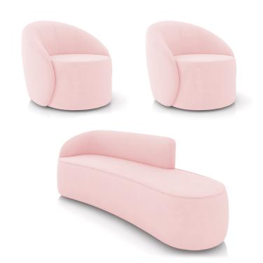 Imagem de Sofá 4 Lugares Orgânico 220cm Morgan e 2 Poltronas Lua Suede Rosa Bebê D03 - D'Rossi