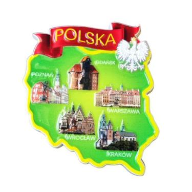 Imagem de Fridge Magnet Poland Map 3D Resin MultiCity Marcos históricos 50g - yi