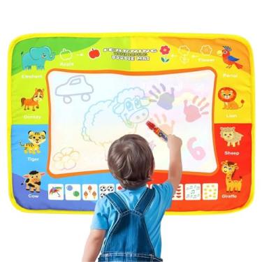 Imagem de Tapete De Atividades Infantil Grande Interativo Educativo Para Pintar Desenhar Lousa Mágica Montessori 2 Canetas Mágicas Água Reutilizável (Animais)