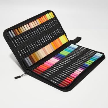 Imagem de Hopesky Marcadores para livros de colorir adultos sem sangramento – Conjunto de marcadores de colorir de ponta dupla com estojo dobrável para desenho, pintura, ponta fina e ponta de pincel, canetas de