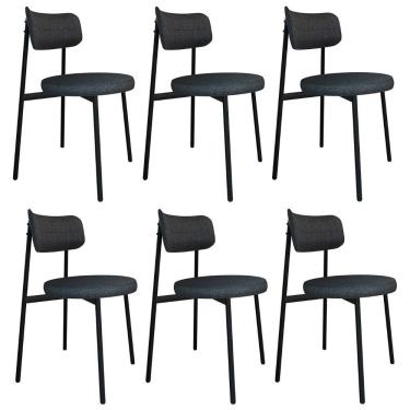 Imagem de Cadeira De Jantar Estofada Kit 6 Nyka M25 Linho Grafite - Mpozenato