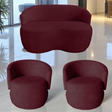 Imagem de Kit Namoradeira + 2 Poltronas Decorativa Beatriz Orgânica Suede Marsal