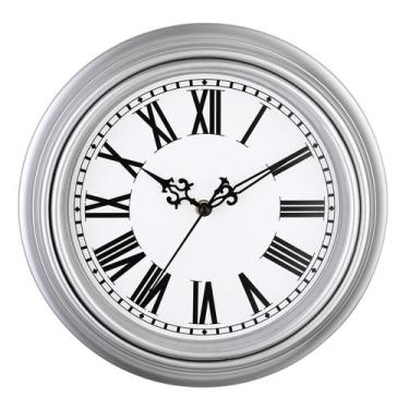 Imagem de Relógio de parede Plumeet Retro 30 cm, sem tique-taque, prata clássica