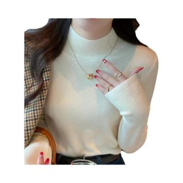 Imagem de Camisola de Malha Gola Alta Feminina - Manga Longa, Estilo Moderno (Co