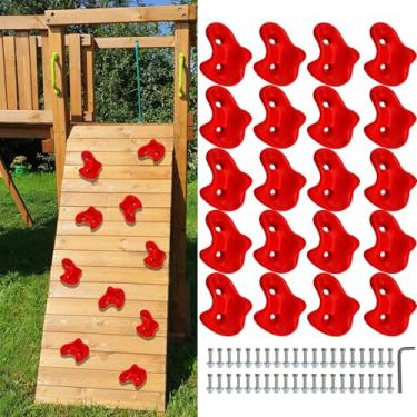 Imagem de KKYOYRE 20 Rock Wall Climbing Holds Extra Large for Kids or Adult,DIY Rock Climbing Grips with Mini Wrench for Indoor Outdoor Playground Play Set(Dark red)