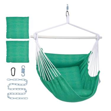 Imagem de Backyard Expressions cadeira suspensa com almofadas e kit de pendurar – capacidade de 136 kg, tecido de mistura de algodão, para uso interno/externo – inclui corrente, ganchos e mola – 5 cores