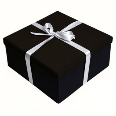 Imagem de Caixa de Presente com Tampa Média Preta e Laço Cetim ideal para aniversários festas celebrações apresentação elegante e visual charmoso(Peto/Prata)