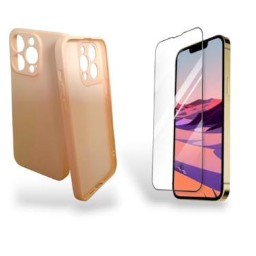 Imagem de Capinha Protetora com Interior Aveludado e Película de Vidro Temperado para iPhone Pro Max 14, Silicone, Proteção Completa (off white)