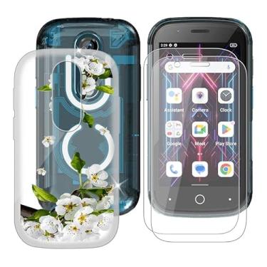 Imagem de Ikiiqii Capa para Unihertz Jelly Star (7,6 cm) + protetor de tela (pacote com 2), capa à prova de choque capa de borracha flexível antiarranhões transparente + película protetora - flores de pera