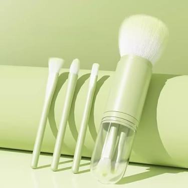 Imagem de O conjunto de pincéis de maquiagem quatro em um é adequado para sombra facial e corretivo rosa em pó. Pincel de maquiagem portátil escalável (verde)
