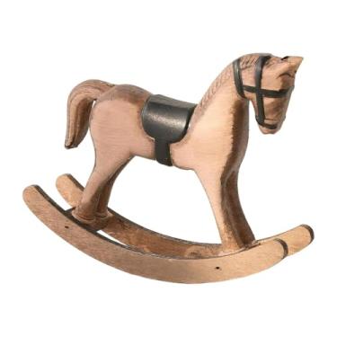 Imagem de Wswqop Cavalo de balanço de madeira para decoração de casa, estilo rústico, coleção retrô, ornamento para entrada, Castanho Claro Preto