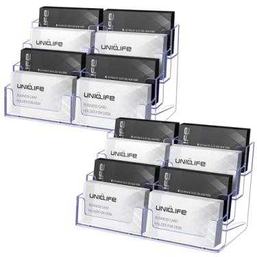 Imagem de Uniclife Pacote com 2 porta-cartões de visita de acrílico para mesa com 8 compartimentos, suporte de exibição transparente para homens e mulheres, organizador de cartões de visita para escritório e