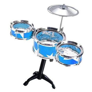 Imagem de Generic Conjunto de Bateria Infantil, Conjunto Divertido de Bateria de Metal e Plástico para Crianças, Montagem Rápida, Fácil de Tocar para Praticar (Azul)