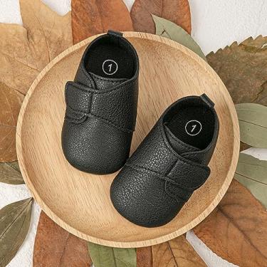 Imagem de Sapatos Oxford para bebês meninos meninas infantil clássico formal mocassins rasos sola macia primeiro andador sapato social para festa de casamento preto