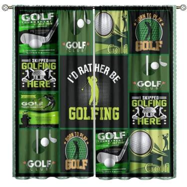 Imagem de Fblifil Pôster de golfe, cortina de patchwork, bola de golfe, tema esportivo para crianças, meninos, adultos, verde, patchwork, xadrez, moderno, moderno, cortinas de janela para quarto, sala de estar
