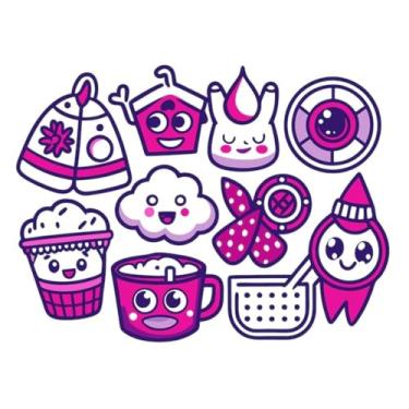 Imagem de Adesivo Kawai Decorativo para Quarto Infantil Personagens de desenhos animados para paredes e cadernos 30x30cm