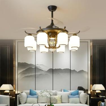 Imagem de Ventilador de teto moderno e discreto com luz LED para sala de estar, restaurante, quarto, escritório, casa de campo ou hotel, com controle remoto (8 lâmpadas, 1 unidade).