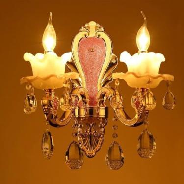Imagem de Luminária de parede de cristal de luxo europeia, moderna, com LED, para decoração de sala de estar, quarto, escritório, quarto modelo, hotel, casa de campo, corredor (Q 2 luzes, 1 peça)