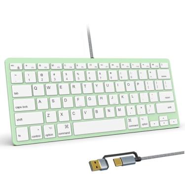 Imagem de Teclado ultrafino com fio para Apple Mac, cabo de conversão USB e tipo C, 78 teclas de tesoura, teclas de atalho de mídia, compatível com MacBook, iMac Mini e Pro, laptops, PC desktop Windows, verde