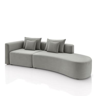 Imagem de Sofá Curvo Decorativo Kimiko 287cm 2 Lugares Sala De Estar Com Chaise Veludo Cinza G52 - Gran Belo