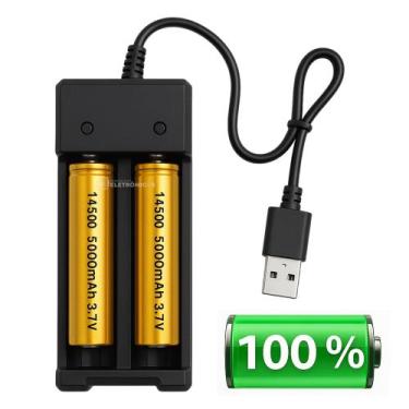 Imagem de Carregador Duplo USB Com 2 Baterias 14500 3.7V 5000mAh Recarregáveis L